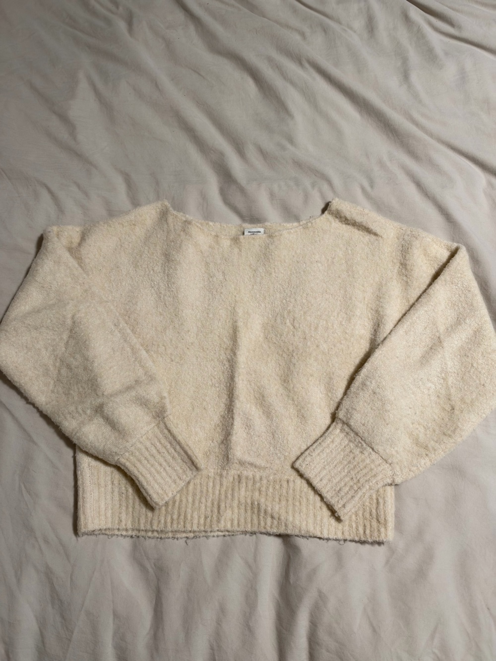 Abercrombie & Fitch Cream Bouclé Boatneck Sweater